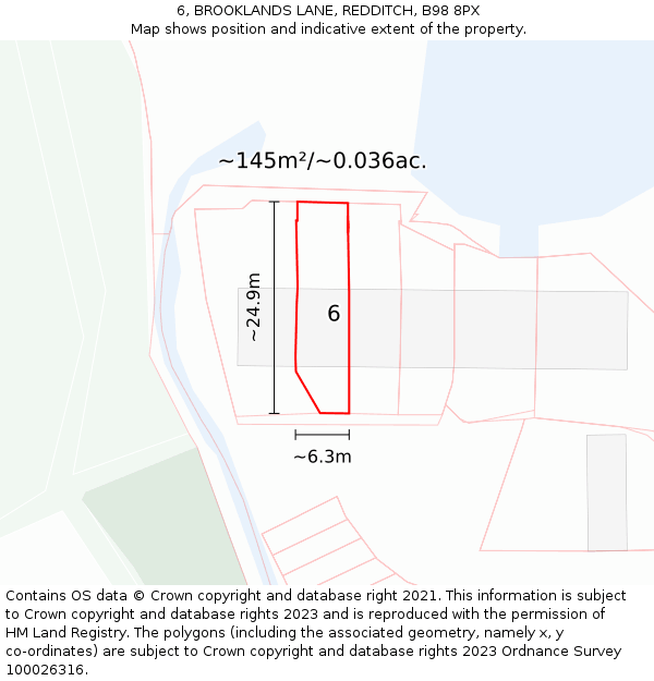 6, BROOKLANDS LANE, REDDITCH, B98 8PX: Plot and title map