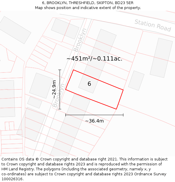 6, BROOKLYN, THRESHFIELD, SKIPTON, BD23 5ER: Plot and title map