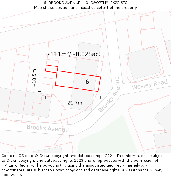 6, BROOKS AVENUE, HOLSWORTHY, EX22 6FQ: Plot and title map