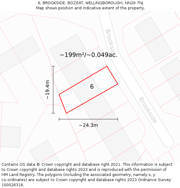 6, BROOKSIDE, BOZEAT, WELLINGBOROUGH, NN29 7NJ: Plot and title map