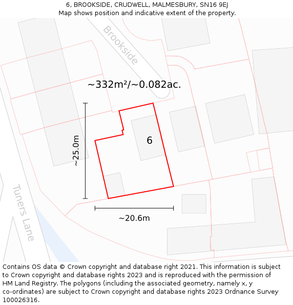 6, BROOKSIDE, CRUDWELL, MALMESBURY, SN16 9EJ: Plot and title map