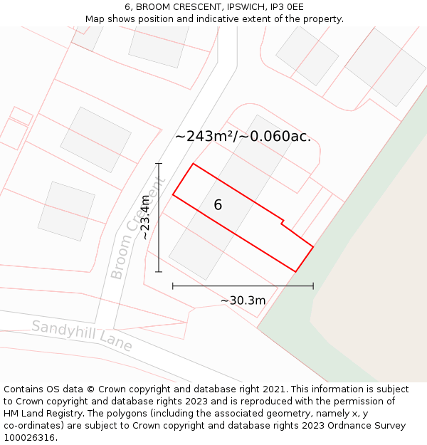 6, BROOM CRESCENT, IPSWICH, IP3 0EE: Plot and title map