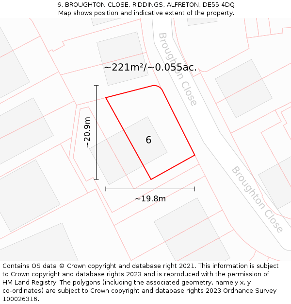 6, BROUGHTON CLOSE, RIDDINGS, ALFRETON, DE55 4DQ: Plot and title map