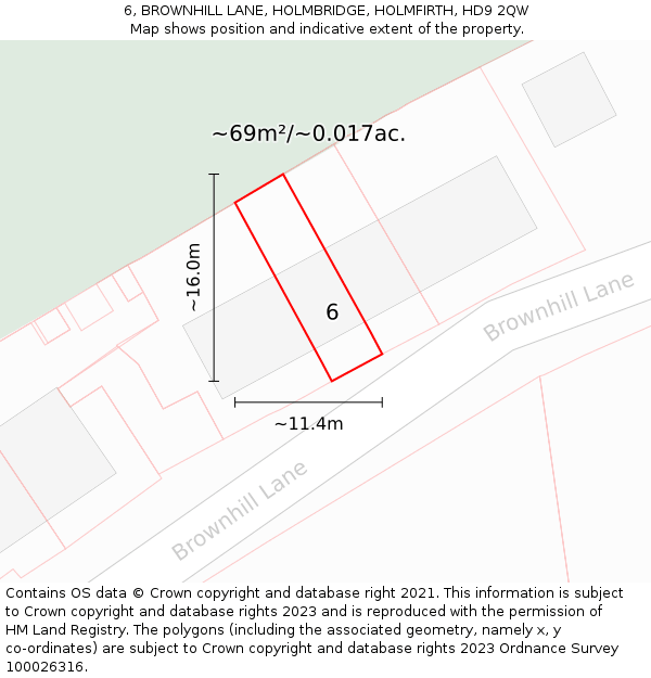6, BROWNHILL LANE, HOLMBRIDGE, HOLMFIRTH, HD9 2QW: Plot and title map