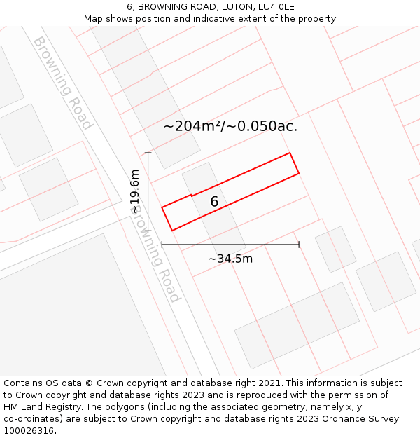 6, BROWNING ROAD, LUTON, LU4 0LE: Plot and title map