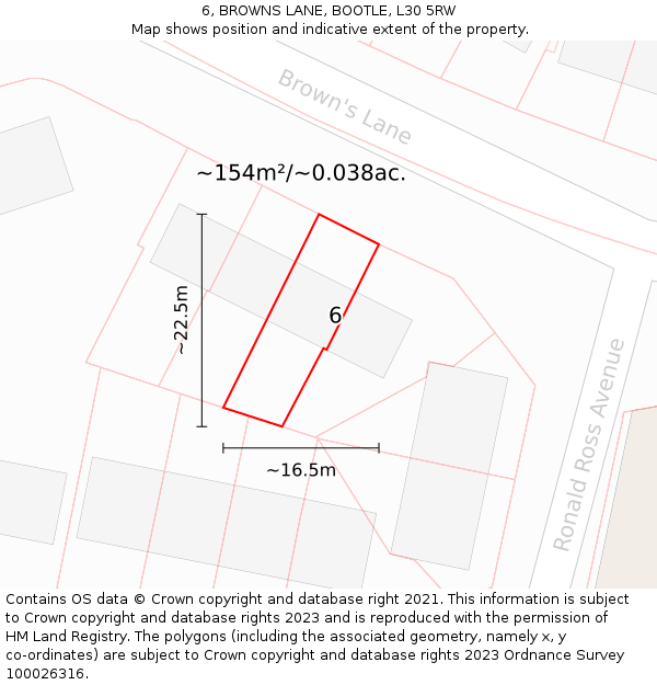 6, BROWNS LANE, BOOTLE, L30 5RW: Plot and title map