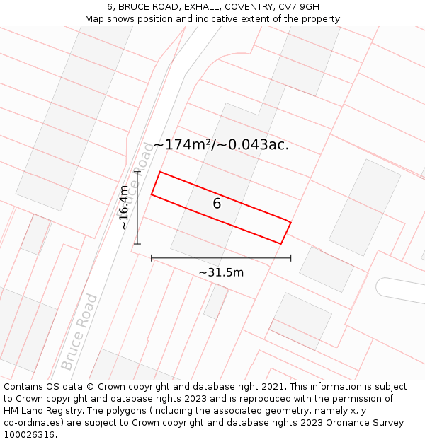 6, BRUCE ROAD, EXHALL, COVENTRY, CV7 9GH: Plot and title map