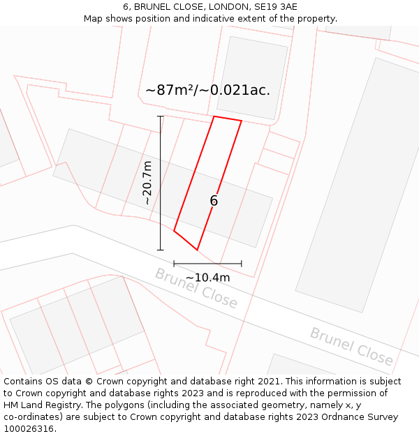 6, BRUNEL CLOSE, LONDON, SE19 3AE: Plot and title map