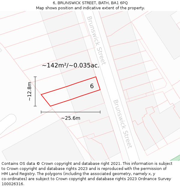 6, BRUNSWICK STREET, BATH, BA1 6PQ: Plot and title map