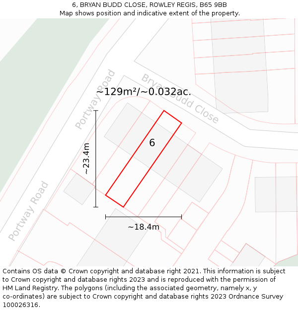 6, BRYAN BUDD CLOSE, ROWLEY REGIS, B65 9BB: Plot and title map