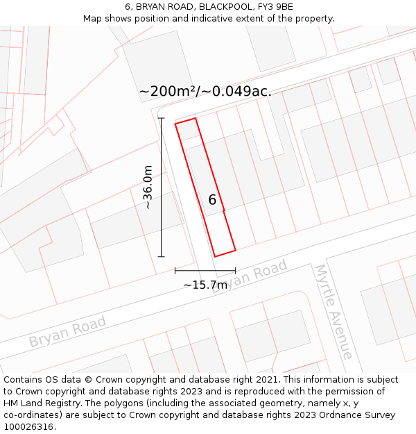 6, BRYAN ROAD, BLACKPOOL, FY3 9BE: Plot and title map