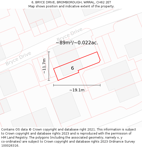 6, BRYCE DRIVE, BROMBOROUGH, WIRRAL, CH62 2ET: Plot and title map