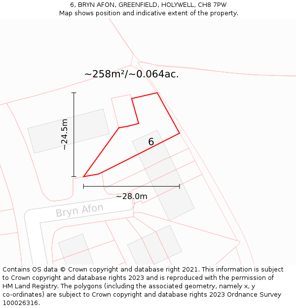 6, BRYN AFON, GREENFIELD, HOLYWELL, CH8 7PW: Plot and title map