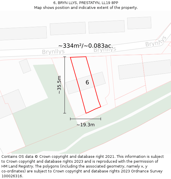 6, BRYN LLYS, PRESTATYN, LL19 8PP: Plot and title map