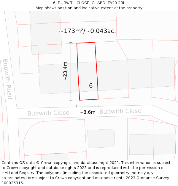 6, BUBWITH CLOSE, CHARD, TA20 2BL: Plot and title map
