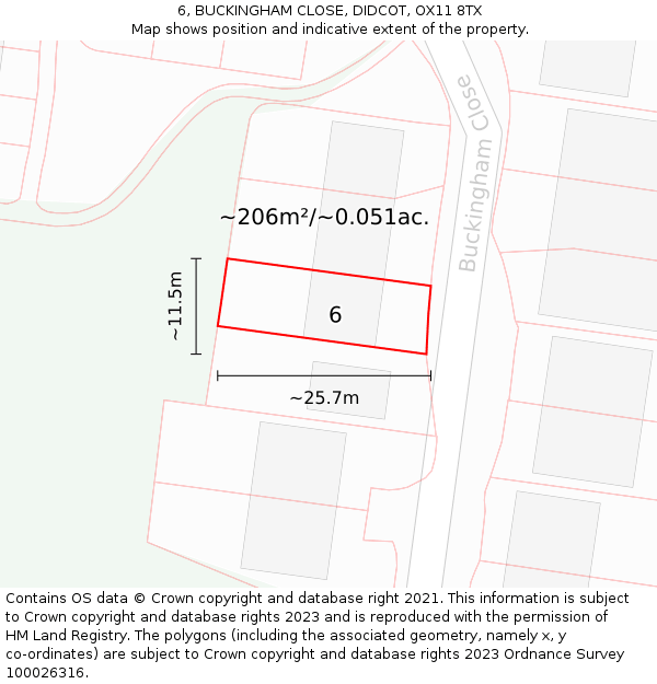 6, BUCKINGHAM CLOSE, DIDCOT, OX11 8TX: Plot and title map