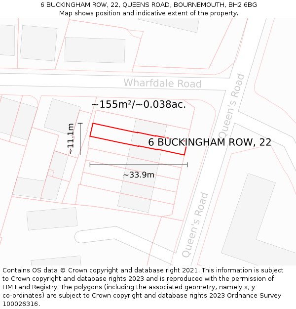 6 BUCKINGHAM ROW, 22, QUEENS ROAD, BOURNEMOUTH, BH2 6BG: Plot and title map
