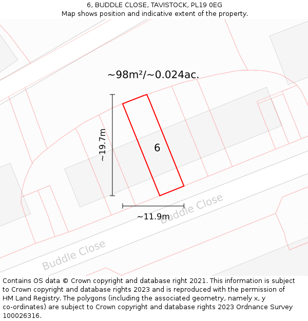6, BUDDLE CLOSE, TAVISTOCK, PL19 0EG: Plot and title map