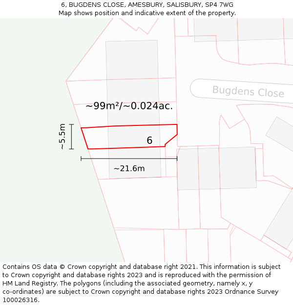 6, BUGDENS CLOSE, AMESBURY, SALISBURY, SP4 7WG: Plot and title map