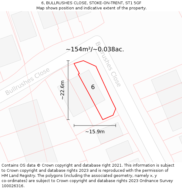 6, BULLRUSHES CLOSE, STOKE-ON-TRENT, ST1 5GF: Plot and title map