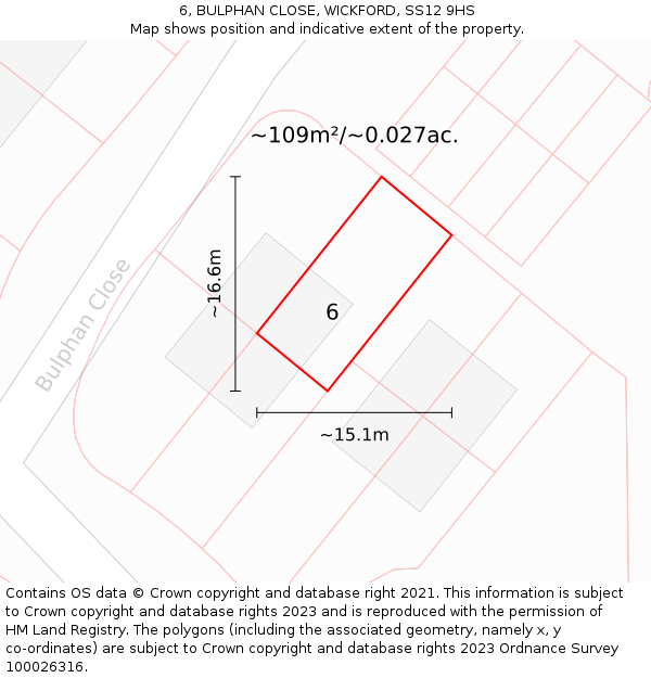 6, BULPHAN CLOSE, WICKFORD, SS12 9HS: Plot and title map