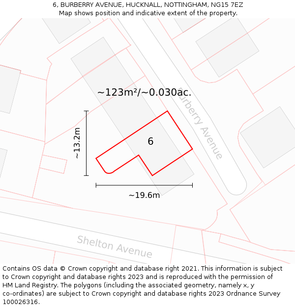 6, BURBERRY AVENUE, HUCKNALL, NOTTINGHAM, NG15 7EZ: Plot and title map
