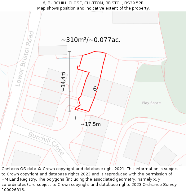 6, BURCHILL CLOSE, CLUTTON, BRISTOL, BS39 5PR: Plot and title map