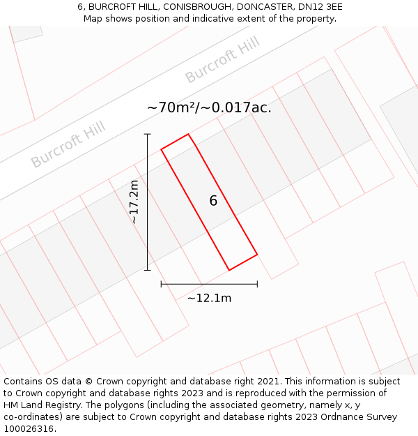 6, BURCROFT HILL, CONISBROUGH, DONCASTER, DN12 3EE: Plot and title map