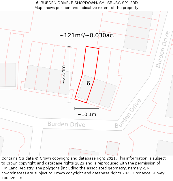 6, BURDEN DRIVE, BISHOPDOWN, SALISBURY, SP1 3RD: Plot and title map