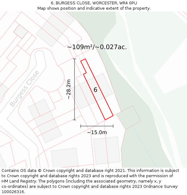 6, BURGESS CLOSE, WORCESTER, WR4 0PU: Plot and title map