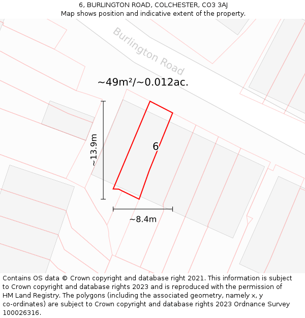6, BURLINGTON ROAD, COLCHESTER, CO3 3AJ: Plot and title map