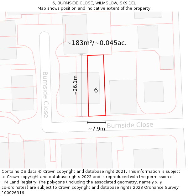 6, BURNSIDE CLOSE, WILMSLOW, SK9 1EL: Plot and title map