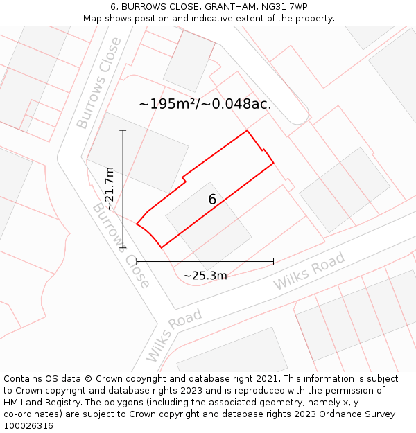 6, BURROWS CLOSE, GRANTHAM, NG31 7WP: Plot and title map