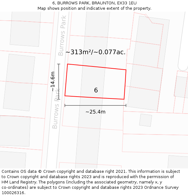 6, BURROWS PARK, BRAUNTON, EX33 1EU: Plot and title map