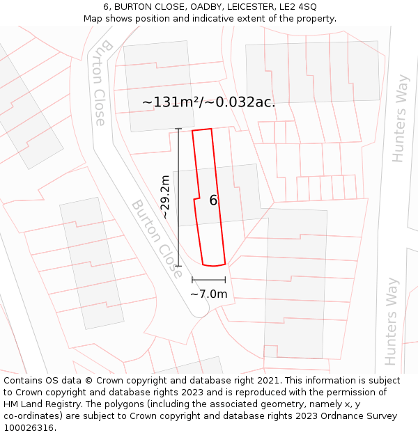 6, BURTON CLOSE, OADBY, LEICESTER, LE2 4SQ: Plot and title map