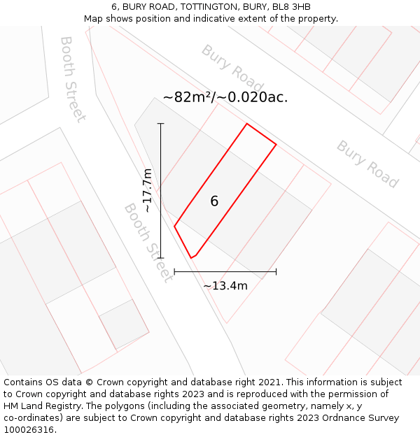 6, BURY ROAD, TOTTINGTON, BURY, BL8 3HB: Plot and title map