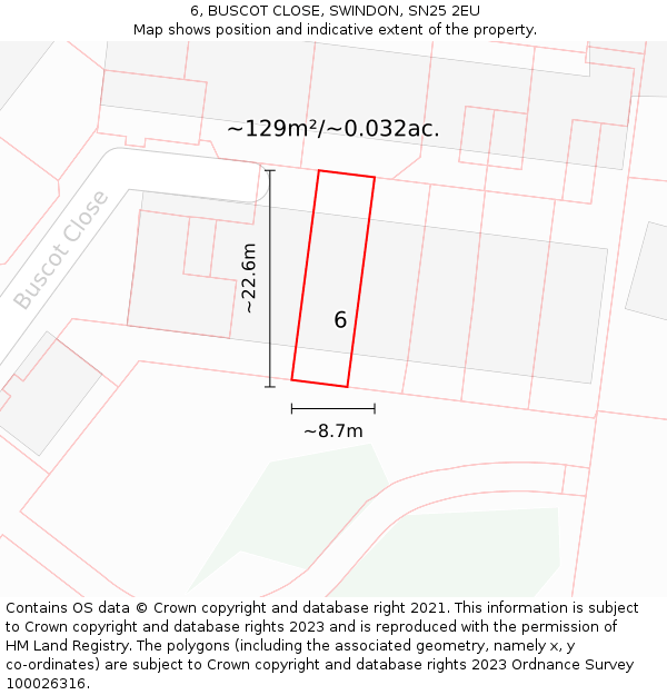 6, BUSCOT CLOSE, SWINDON, SN25 2EU: Plot and title map