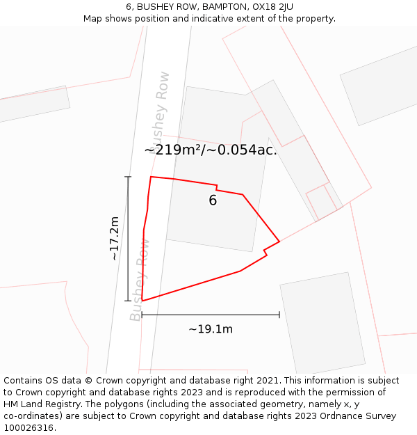 6, BUSHEY ROW, BAMPTON, OX18 2JU: Plot and title map
