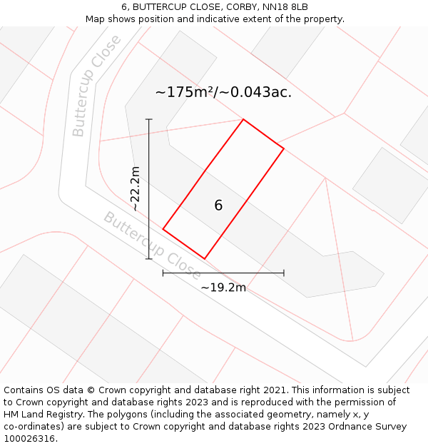 6, BUTTERCUP CLOSE, CORBY, NN18 8LB: Plot and title map
