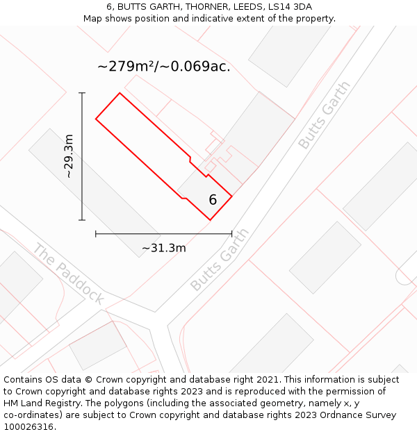 6, BUTTS GARTH, THORNER, LEEDS, LS14 3DA: Plot and title map