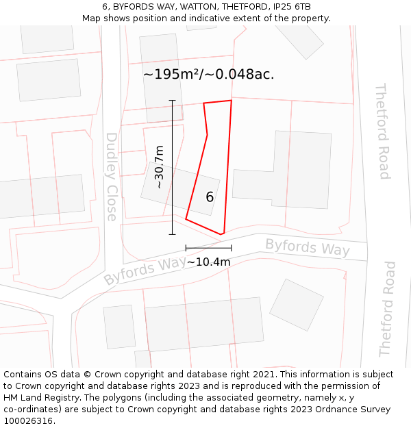 6, BYFORDS WAY, WATTON, THETFORD, IP25 6TB: Plot and title map