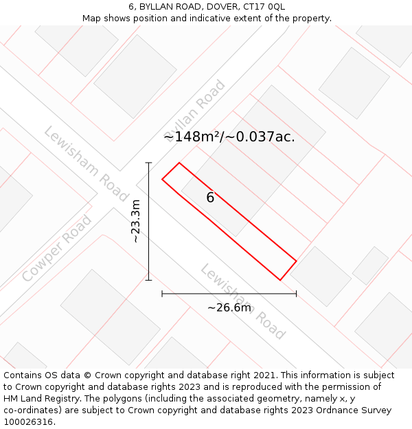 6, BYLLAN ROAD, DOVER, CT17 0QL: Plot and title map