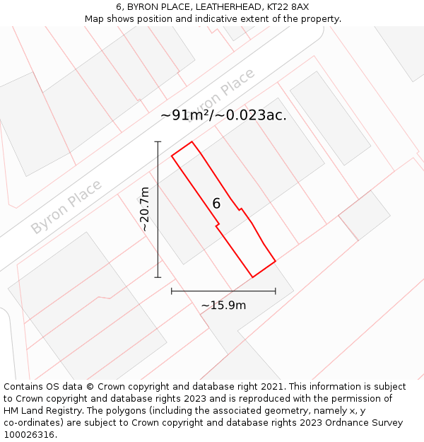 6, BYRON PLACE, LEATHERHEAD, KT22 8AX: Plot and title map