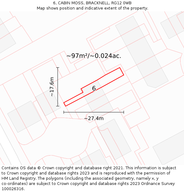 6, CABIN MOSS, BRACKNELL, RG12 0WB: Plot and title map