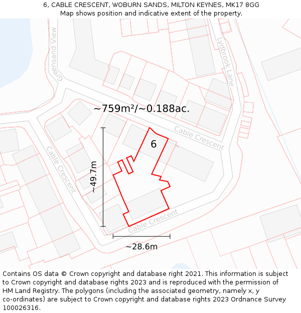 6, CABLE CRESCENT, WOBURN SANDS, MILTON KEYNES, MK17 8GG: Plot and title map