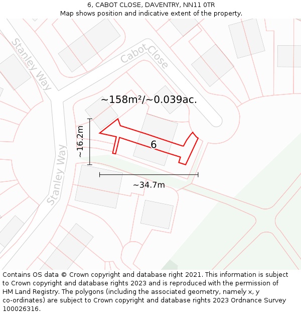 6, CABOT CLOSE, DAVENTRY, NN11 0TR: Plot and title map