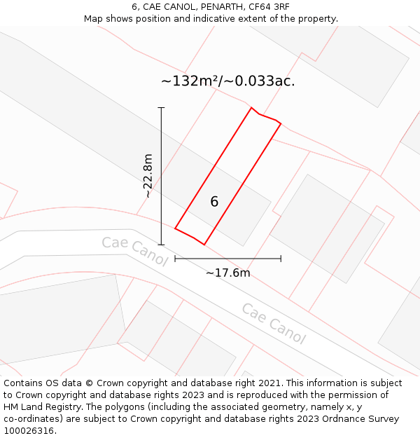6, CAE CANOL, PENARTH, CF64 3RF: Plot and title map
