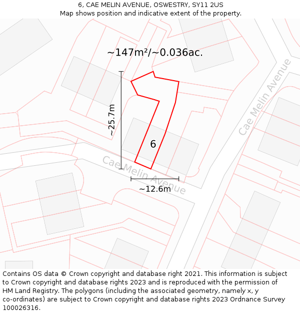 6, CAE MELIN AVENUE, OSWESTRY, SY11 2US: Plot and title map