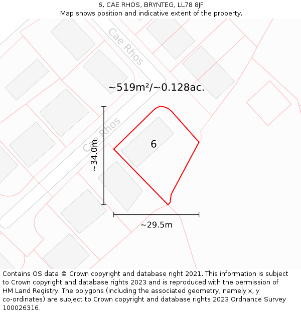 6, CAE RHOS, BRYNTEG, LL78 8JF: Plot and title map