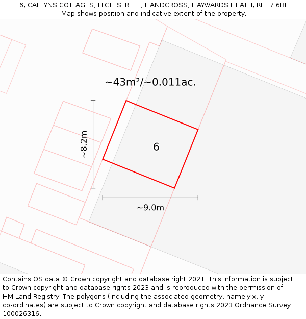 6, CAFFYNS COTTAGES, HIGH STREET, HANDCROSS, HAYWARDS HEATH, RH17 6BF: Plot and title map